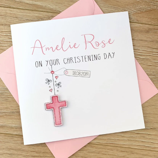 Handmade Personalised Christening Card - Girls Christening Card